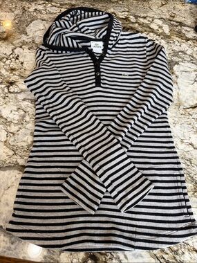 Lacoste Black & White Striped Hooded Knit Pullover